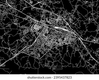 Vector city map of Asansol in the Republic of India with white roads isolated on a black background.