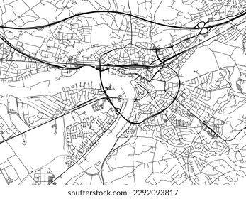 Mapa vectorial de Aschaffenburg en Alemania con carreteras negras aisladas en un fondo blanco.