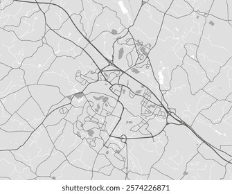 Vector city map of Ashford in the United Kingdom with black roads isolated on a grey background.