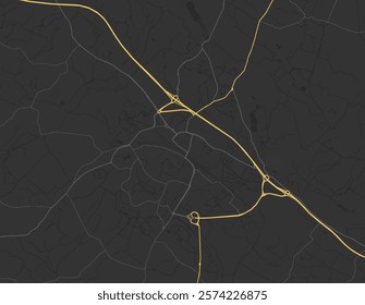 Vector city map of Ashford in the United Kingdom with yellow roads isolated on a brown background.