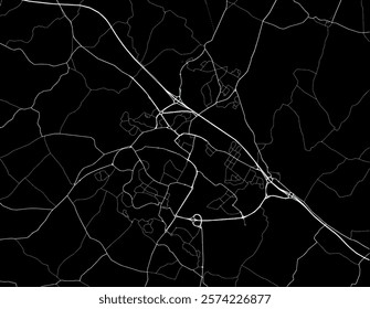 Vector city map of Ashford in the United Kingdom with white roads isolated on a black background.