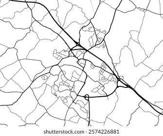 Vector city map of Ashford in the United Kingdom with black roads isolated on a white background.