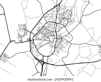 Vector city map of Assen in the Netherlands with black roads isolated on a white background.