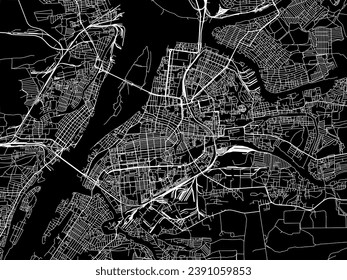Vector city map of Astrakhan in the Russian Federation with white roads isolated on a black background.