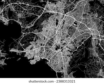 Vector city map of Athens Metro in Greece with white roads isolated on a black background.