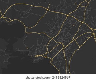 Vektor-Stadtplan von Athen U-Bahn in Griechenland mit gelben Straßen einzeln auf braunem Hintergrund.