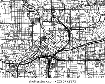Mapa vectorial de la ciudad de Atlanta, centro de Georgia, en los Estados Unidos de América, con carreteras negras aisladas en un fondo blanco.