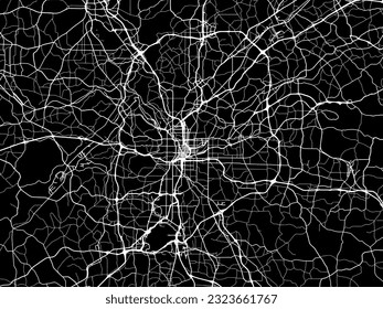 Mapa de la ciudad vectorial de Atlanta Georgia en los Estados Unidos de América con caminos blancos aislados en un fondo negro.