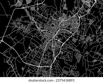 Vector city map of Atlixco in Mexico with white roads isolated on a black background.
