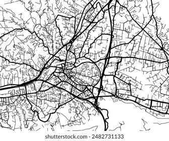 Vector city map of Aubagne in France with black roads isolated on a white background.