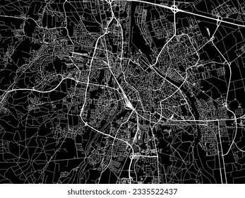 Vector city map of Augsburg in Germany with white roads isolated on a black background.