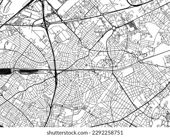 Vector city map of Aulnay-sous-Bois in the France with black roads isolated on a white background.