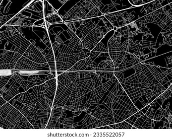 Vector city map of Aulnay-sous-Bois in France with white roads isolated on a black background.