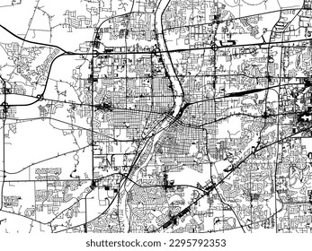 Vector city map of Aurora Illinois in the United States of America with black roads isolated on a white background. svg