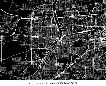 Vector city map of Aurora Illinois in the United States of America with white roads isolated on a black background. svg