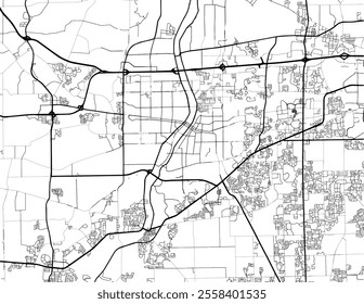 Vector city map of Aurora Illinois in the United States of America with black roads isolated on a white background.