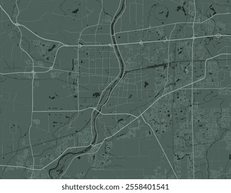 Vector city map of Aurora Illinois in the United States of America with white roads isolated on a green background.