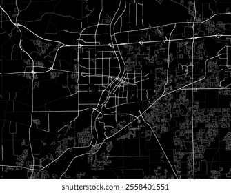 Vector city map of Aurora Illinois in the United States of America with white roads isolated on a black background