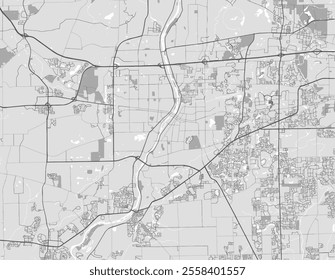 Vector city map of Aurora Illinois in the United States of America with black roads isolated on a grey background.