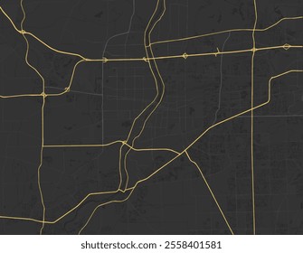 Vector city map of Aurora Illinois in the United States of America with yellow roads isolated on a brown background.