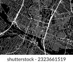 Vector city map of Austin Center Texas in the United States of America with white roads isolated on a black background.