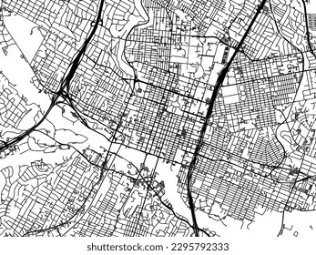 Vector city map of Austin Center Texas in the United States of America with black roads isolated on a white background.