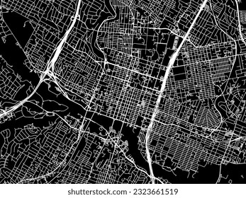 Stadtplan von Austin Centre Texas in den Vereinigten Staaten von Amerika mit weißen Straßen einzeln auf schwarzem Hintergrund.