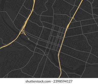 Stadtplan von Austin Centre Texas in den Vereinigten Staaten von Amerika mit gelben Straßen einzeln auf braunem Hintergrund.