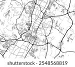 Vector city map of Austin Texas in the United States of America with black roads isolated on a white background.