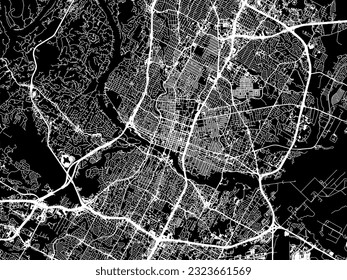 Stadtplan von Austin Texas in den Vereinigten Staaten von Amerika mit weißen Straßen einzeln auf schwarzem Hintergrund.