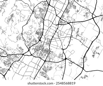 Mapa vetorial da cidade de Austin Texas nos Estados Unidos da América com estradas pretas isoladas sobre um fundo branco.