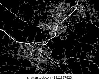 Mapa de la ciudad vectorial de Albury-Wodonga en Australia con carreteras blancas aisladas en un fondo negro.