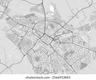 Vector city map of Aylesbury in the United Kingdom with black roads isolated on a grey background.