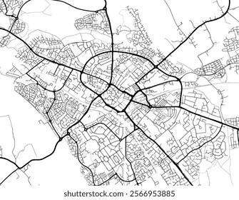 Vector city map of Aylesbury in the United Kingdom with black roads isolated on a white background.