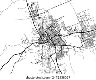 Vector city map of Az Zulfi in the Kingdom of Saudi Arabia with black roads isolated on a white background.