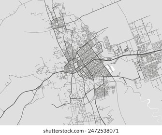 Vector city map of Az Zulfi in the Kingdom of Saudi Arabia with black roads isolated on a grey background.