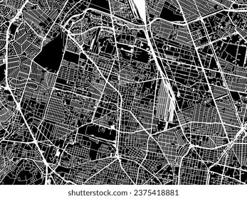 Mapa de la ciudad vectorial de Azcapotzalco en México con caminos blancos aislados en un fondo negro.