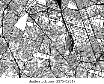 Vector city map of Azcapotzalco in Mexico with black roads isolated on a white background.