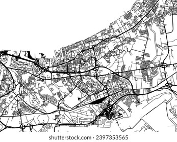 Vector city map of Bab Ezzouar in Algeria with black roads isolated on a white background.
