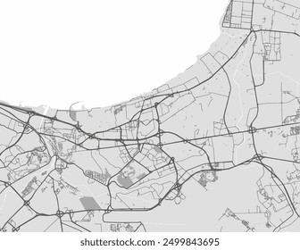 Vector city map of Bab Ezzouar in Algeria with black roads isolated on a grey background.