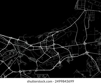 Vector city map of Bab Ezzouar in Algeria with white roads isolated on a black background.