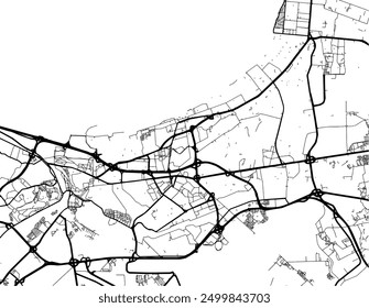 Vector city map of Bab Ezzouar in Algeria with black roads isolated on a white background.