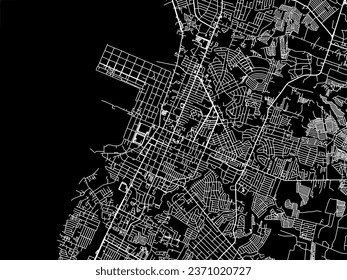 Vector city map of Bacolod City in the Philippines with white roads isolated on a black background.