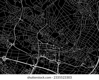 Mapa vectorial de la ciudad de Bad Homburg en Alemania con caminos blancos aislados en un fondo negro.