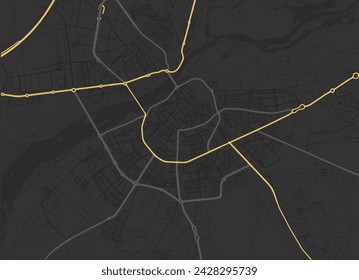 Vector city map of Badajoz in Spain with yellow roads isolated on a brown background.