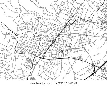 Vector city map of Baden bei Wien in Austria with black roads isolated on a white background.