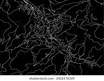 Vector city map of Baden-Baden in Germany with white roads isolated on a black background.