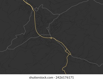 Vector city map of Baden-Baden in Germany with yellow roads isolated on a brown background