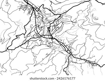 Vector city map of Baden-Baden in Germany with black roads isolated on a white background.