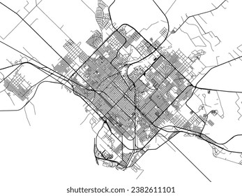 Vector city map of Bahia Blanca in Argentina with black roads isolated on a white background.